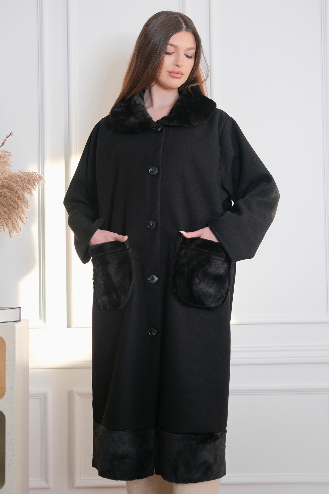 Marlette Black Faux-Fur Coat