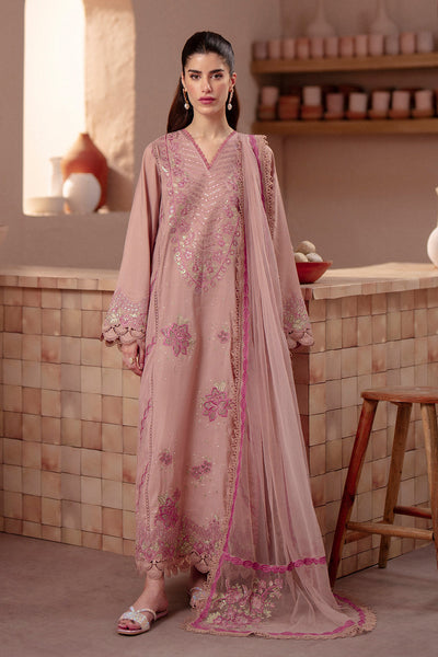 Silk Lawn & Net Pink Stitched Luxury Suit - Vanya