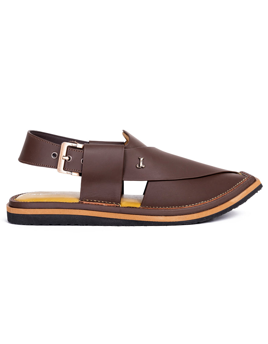 Plain Chocolate Brown Peshawari Chappal - J. Junaid Jamshed