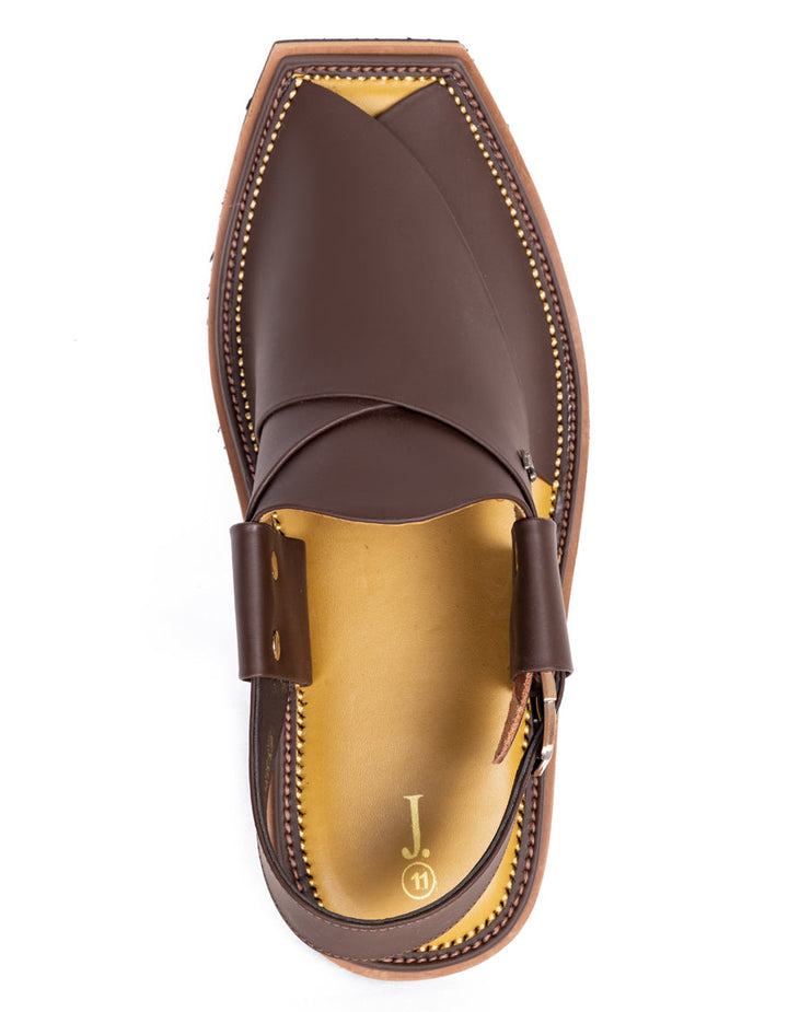 Plain Chocolate Brown Peshawari Chappal - J. Junaid Jamshed