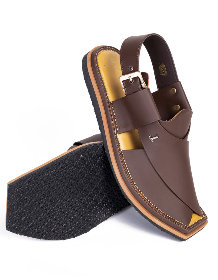 Plain Chocolate Brown Peshawari Chappal - J. Junaid Jamshed