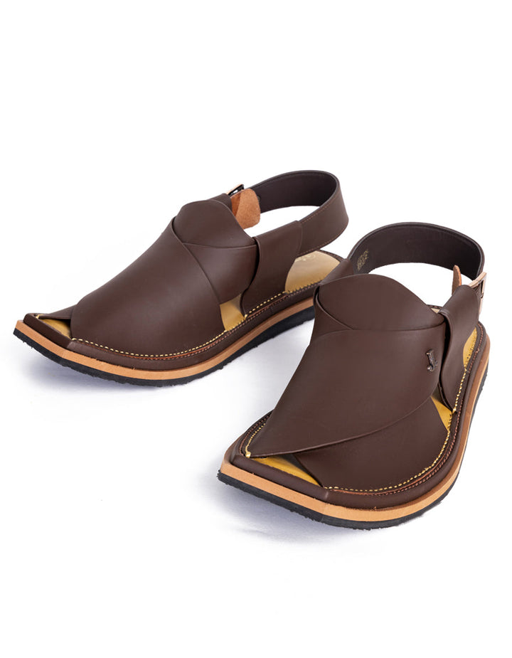 Plain Chocolate Brown Peshawari Chappal - J. Junaid Jamshed
