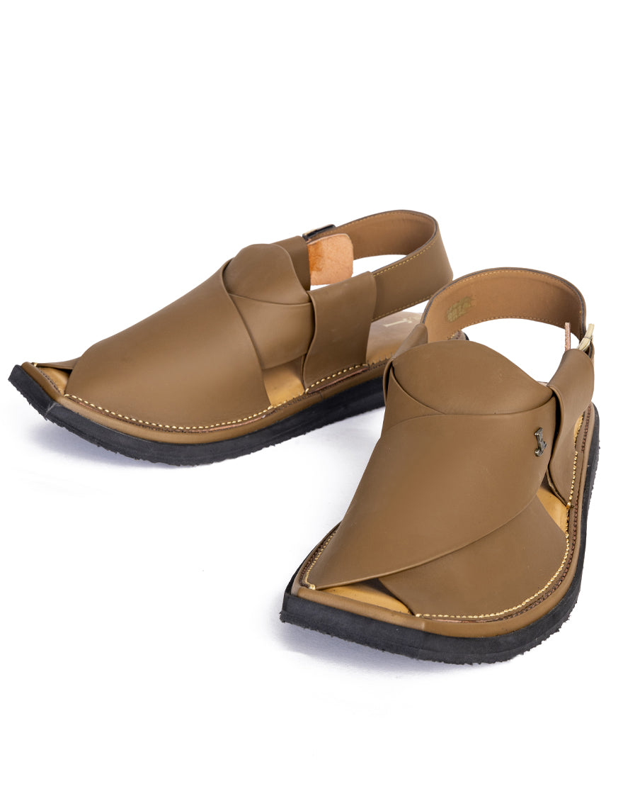 Plain Camel Brown Peshawari Chappal - J. Junaid Jamshed