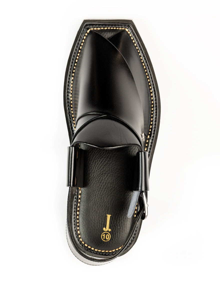 Shiny Black Peshawari Chappal - J. Junaid Jamshed