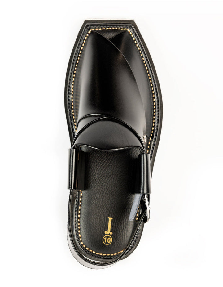 Shiny Black Peshawari Chappal - J. Junaid Jamshed