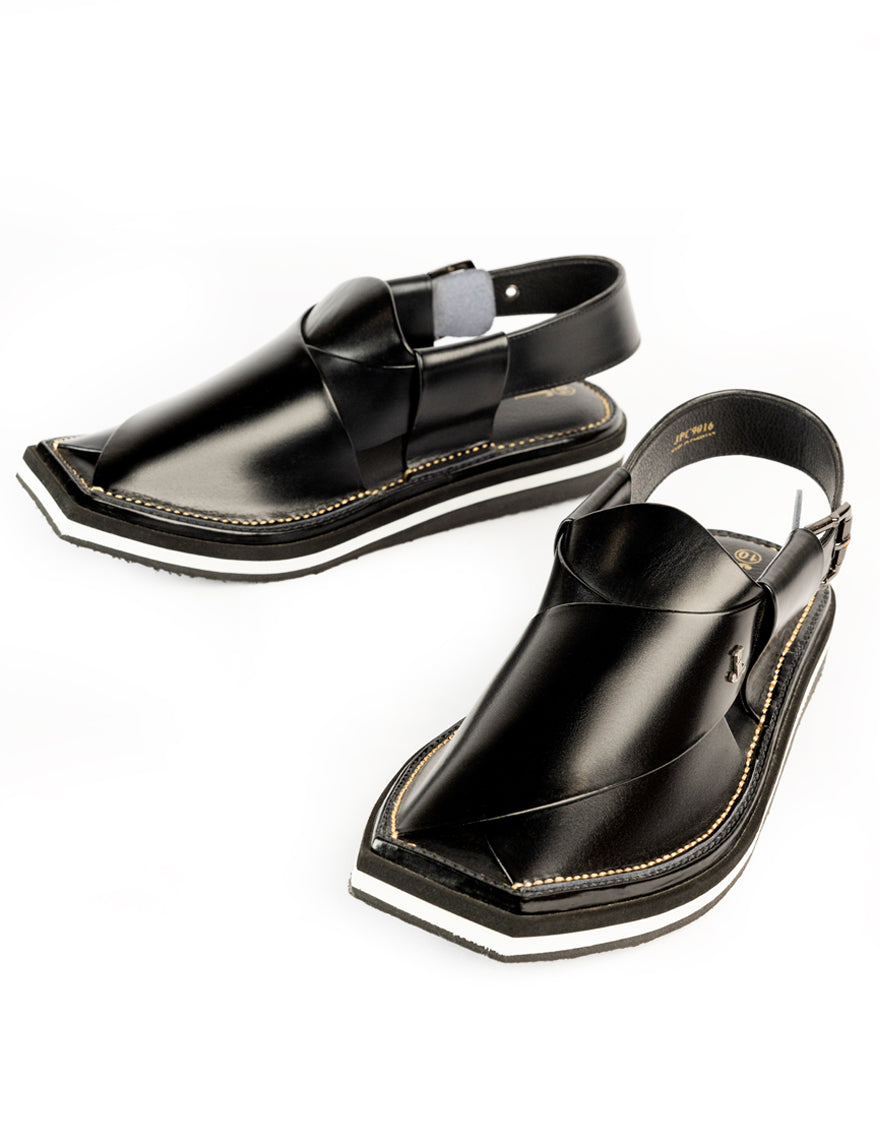Shiny Black Peshawari Chappal - J. Junaid Jamshed