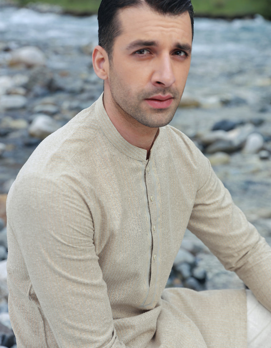 Blended Beige Shalwar Kameez - J. Junaid Jamshed