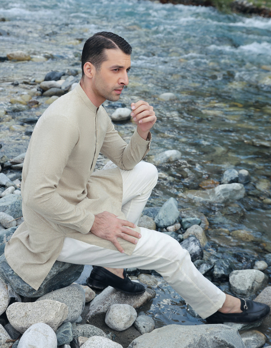 Blended Beige Shalwar Kameez - J. Junaid Jamshed