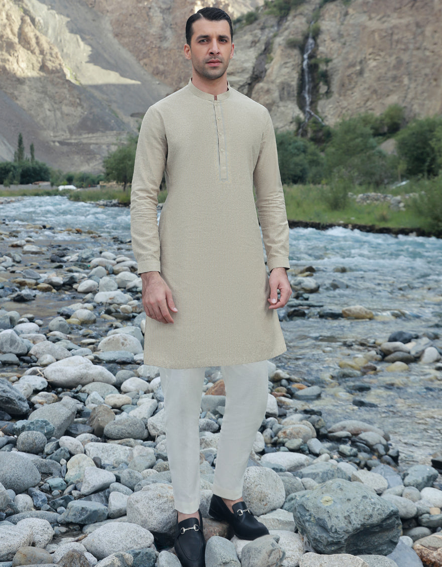 Blended Beige Shalwar Kameez - J. Junaid Jamshed