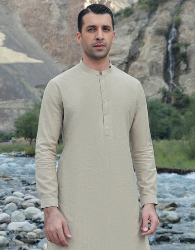 Blended Beige Shalwar Kameez - J. Junaid Jamshed