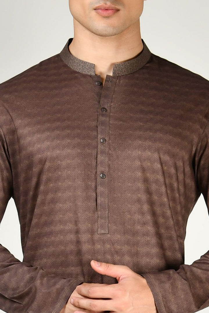 Cotton Brown Kurta - J. Junaid Jamshed
