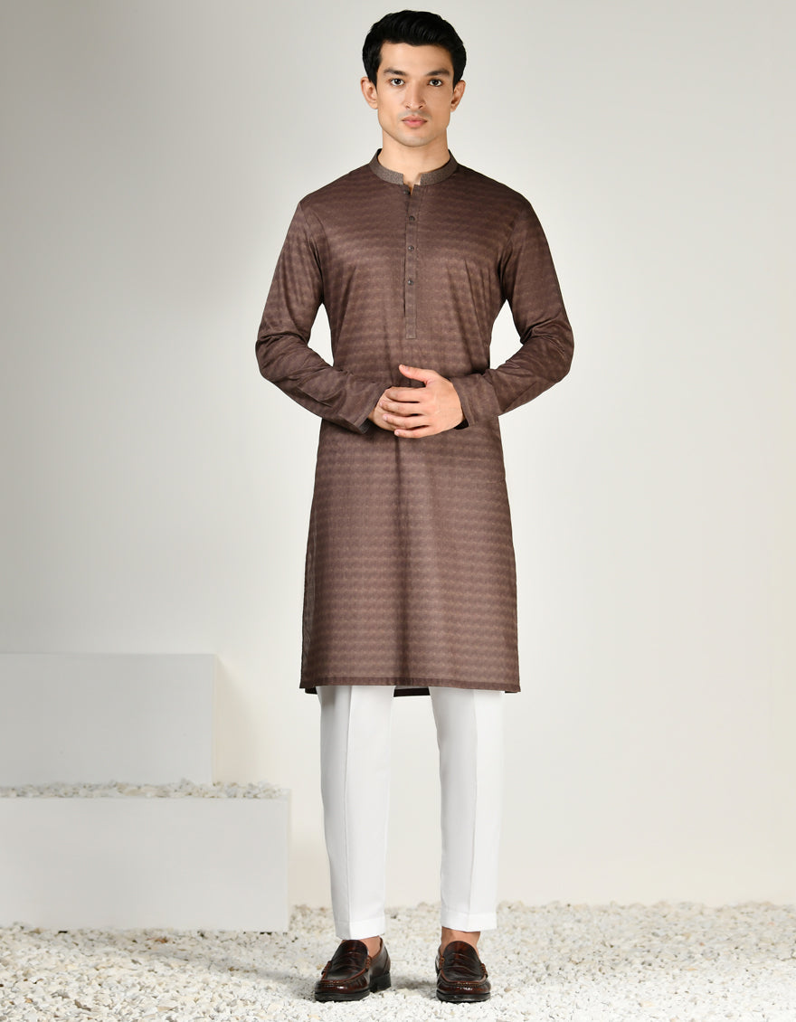 Cotton Brown Kurta - J. Junaid Jamshed