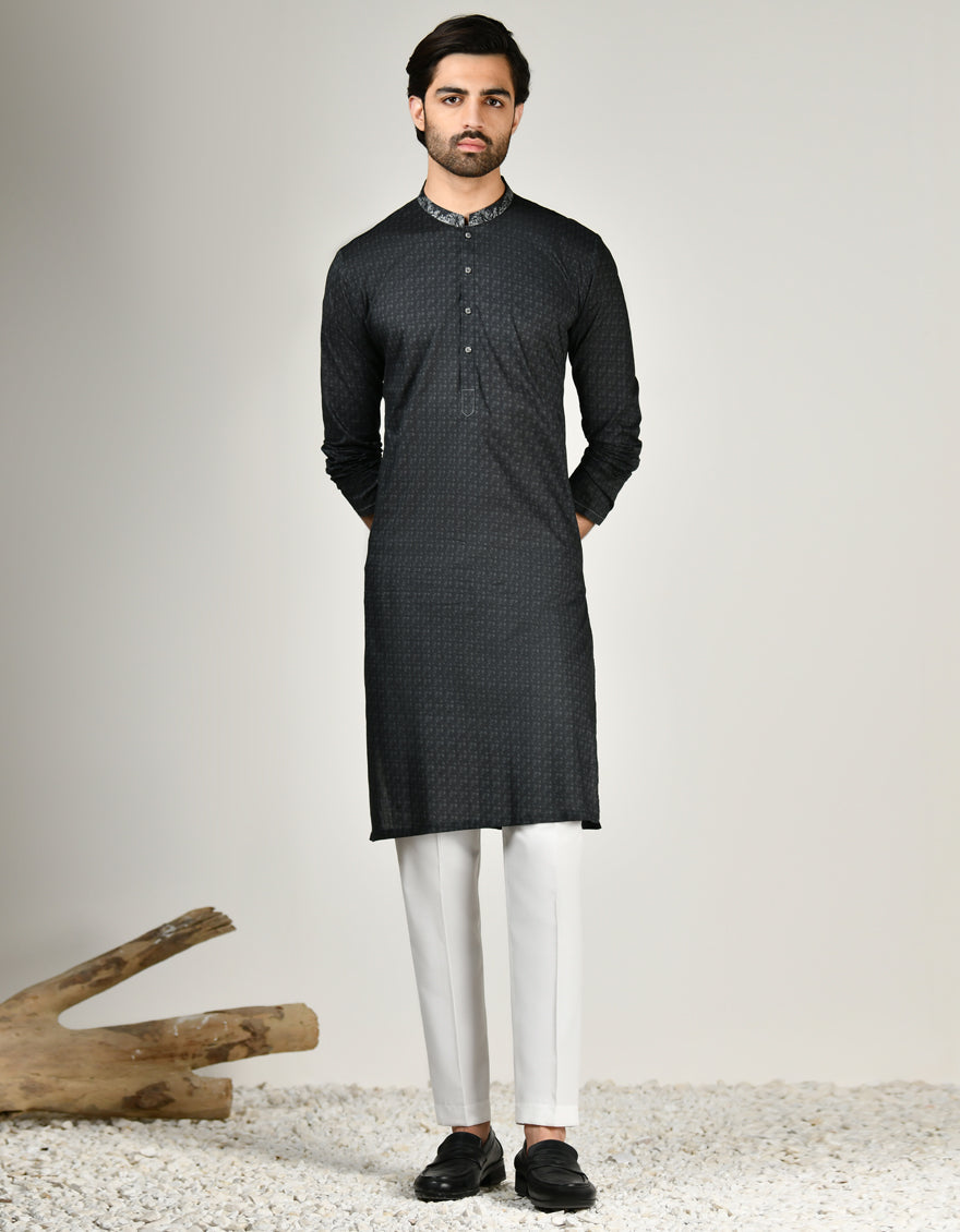 Cotton Black Kurta - J. Junaid Jamshed