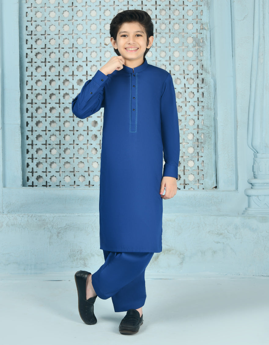 Blended Royal Blue Kameez Shalwar - J. Junaid Jamshed