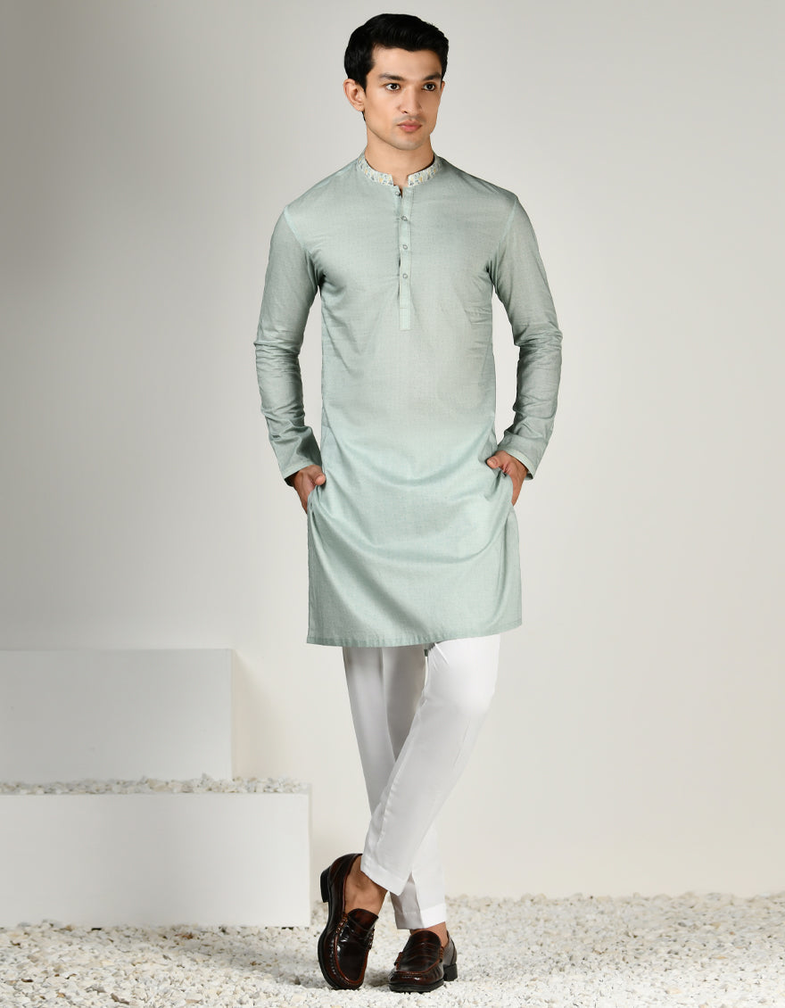 Cotton Apple Green Kurta - J. Junaid Jamshed