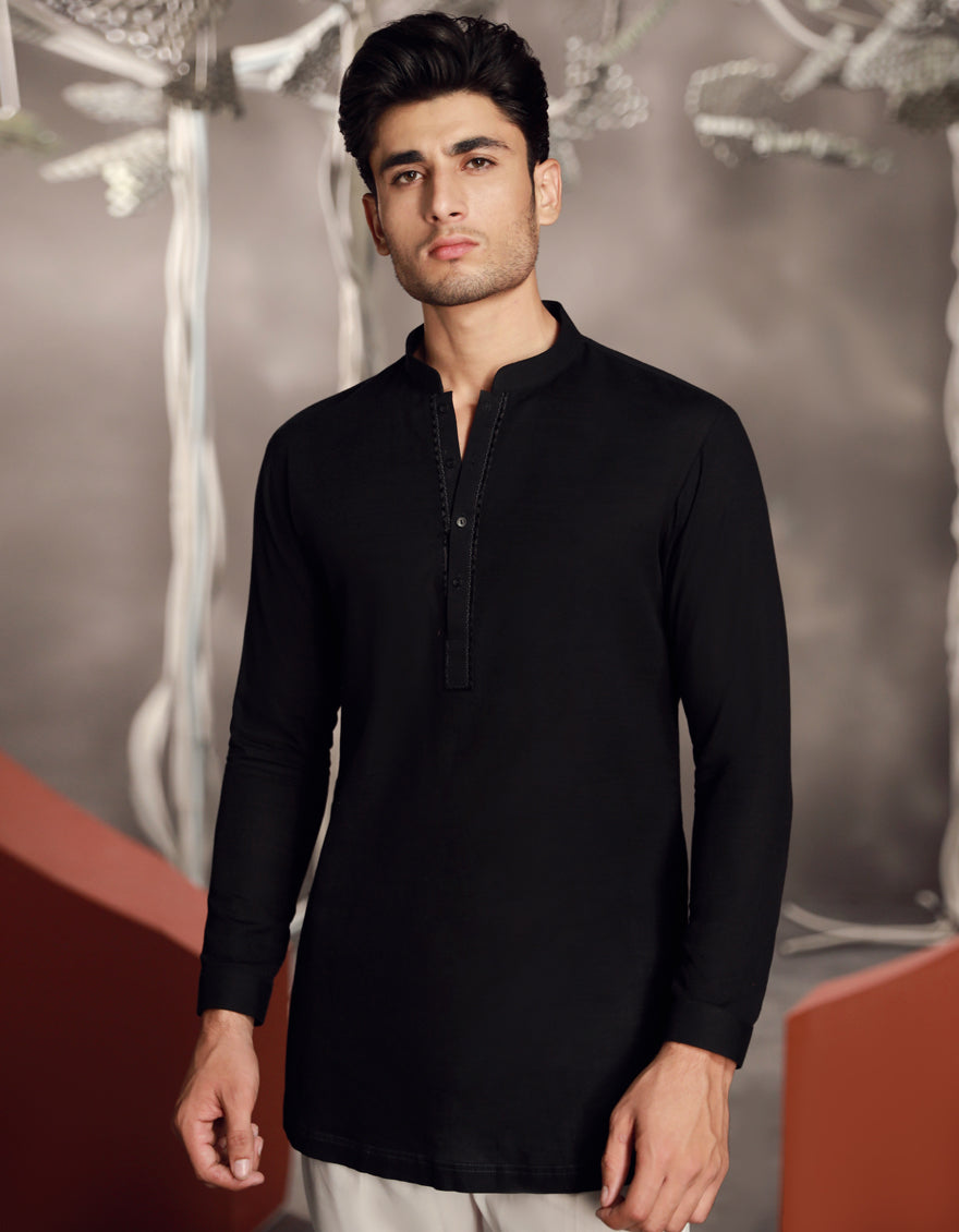 Cotton Black Kurta - J. Junaid Jamshed