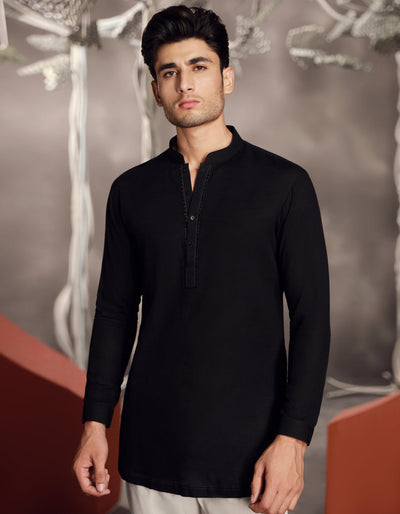 Cotton Black Kurta - J. Junaid Jamshed