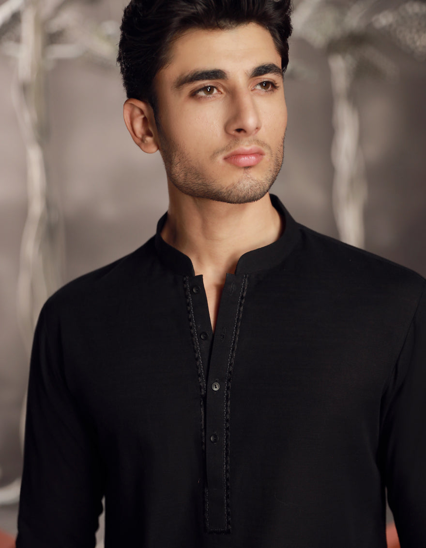 Cotton Black Kurta - J. Junaid Jamshed