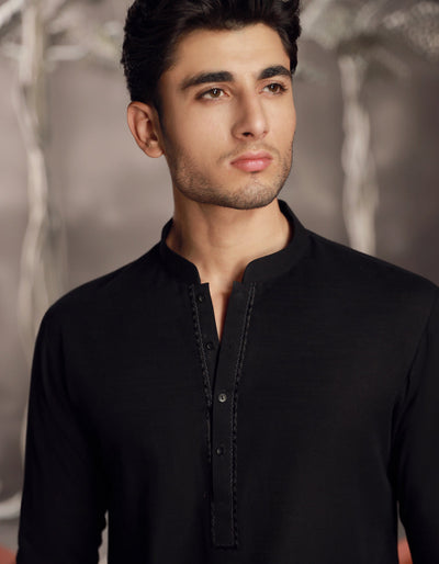 Cotton Black Kurta - J. Junaid Jamshed