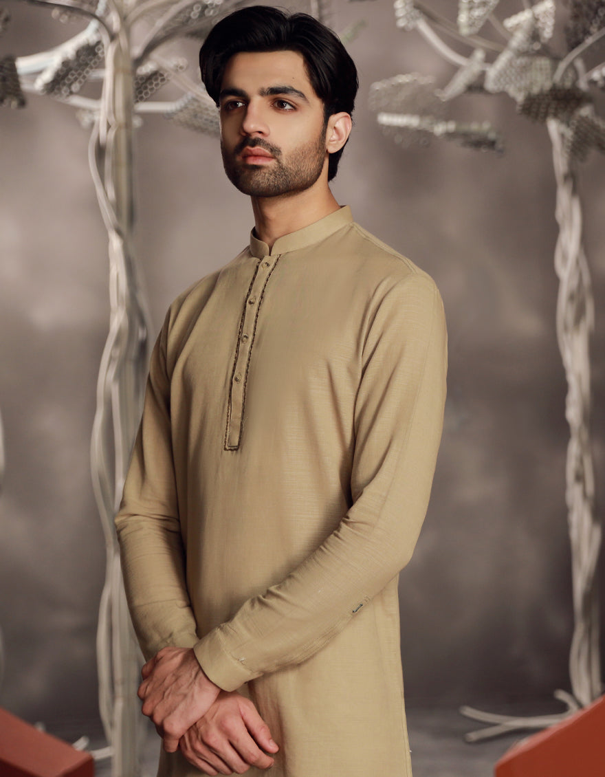 Cotton Brown Kurta - J. Junaid Jamshed