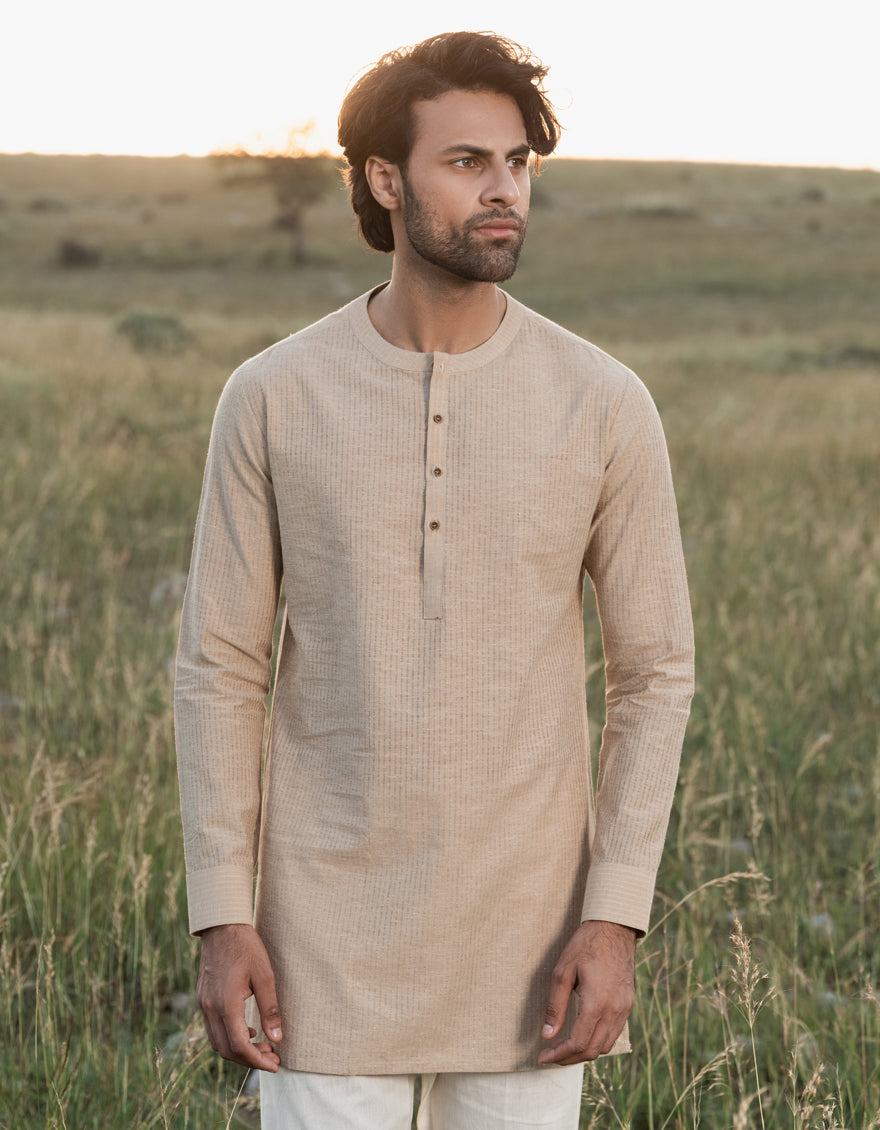 Cotton Beige Short Kurta - J. Junaid Jamshed