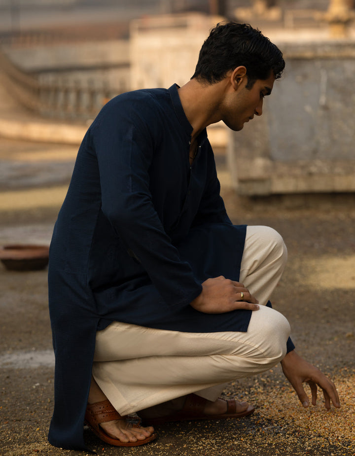 Cotton Navy Blue Kurta Trouser - J. Junaid Jamshed