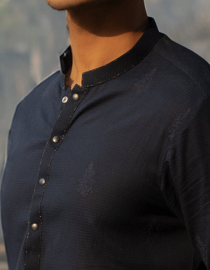 Cotton Navy Blue Kurta Trouser - J. Junaid Jamshed
