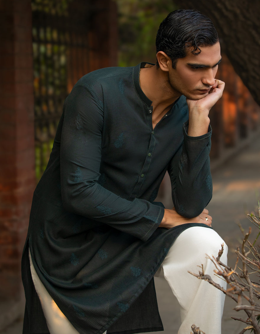 Cotton Dark Green Kurta Trouser - J. Junaid Jamshed