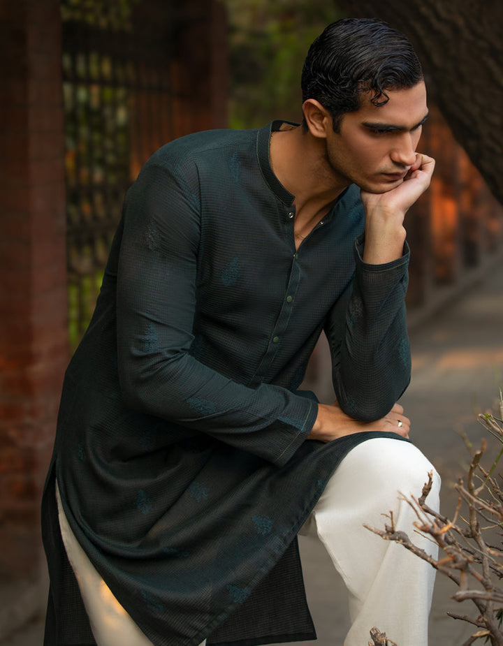 Cotton Dark Green Kurta Trouser - J. Junaid Jamshed