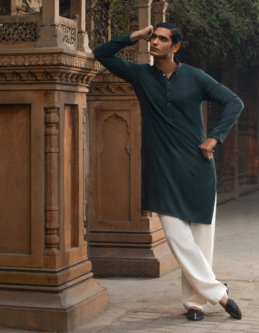Cotton Dark Green Kurta Trouser - J. Junaid Jamshed
