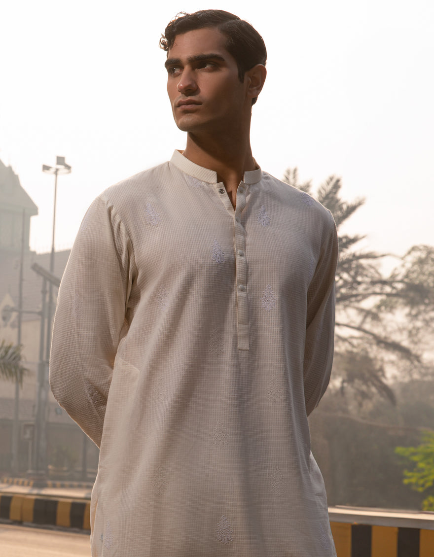 Cotton Off White Kurta Trouser - J. Junaid Jamshed