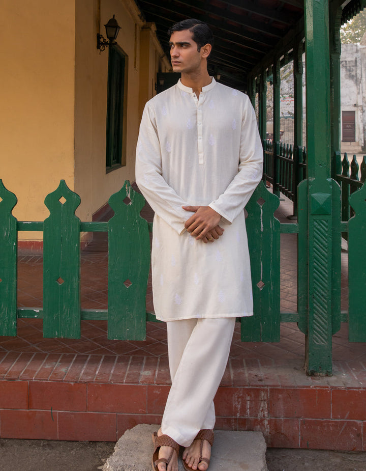 Cotton Off White Kurta Trouser - J. Junaid Jamshed