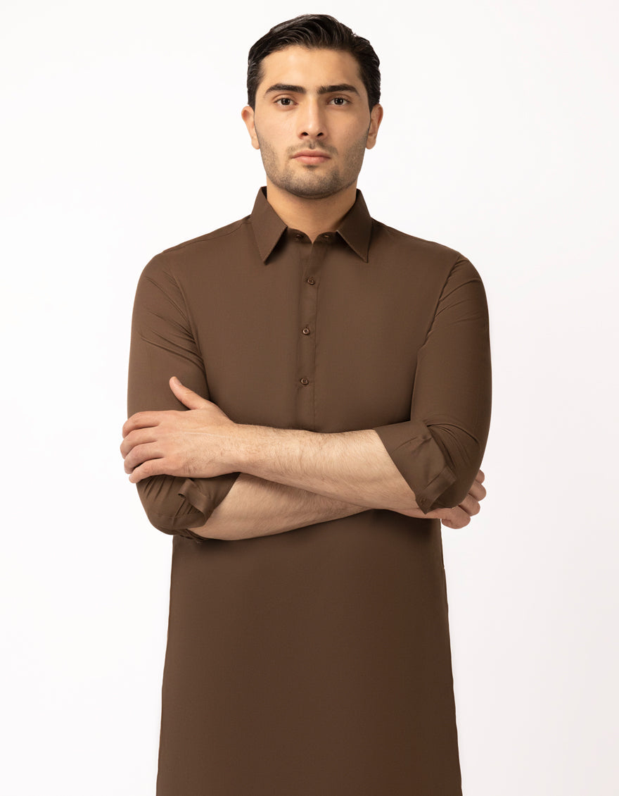 Blended Brown Shalwar Kameez - J. Junaid Jamshed