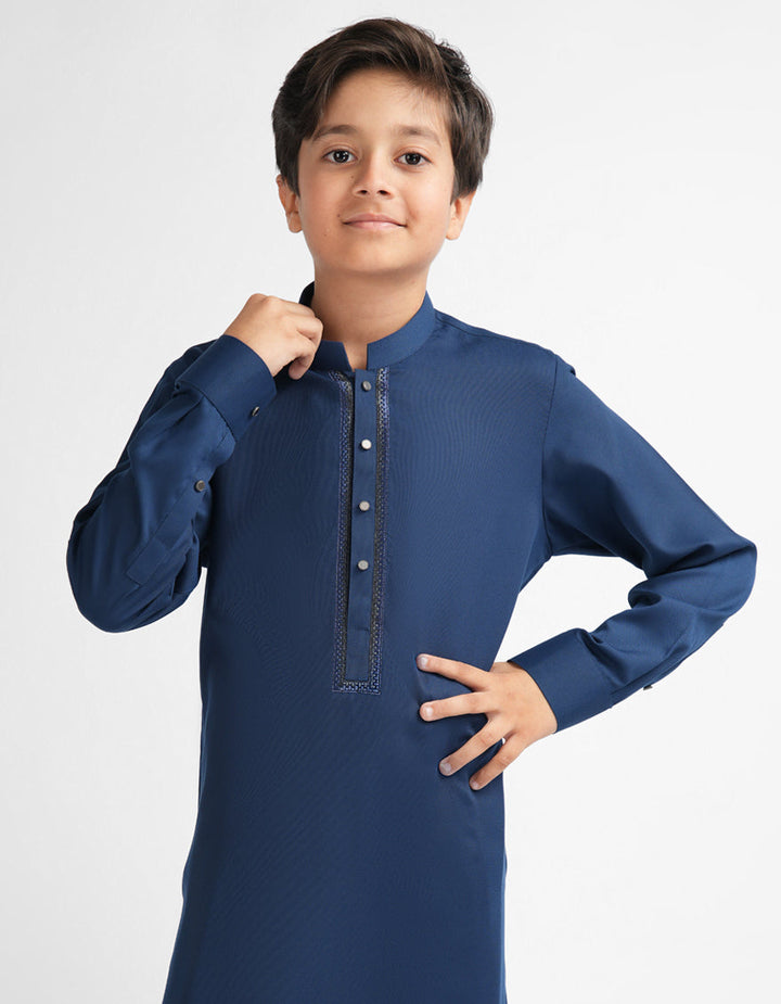 Blended Dark Blue Shalwar Kameez - J. Junaid Jamshed