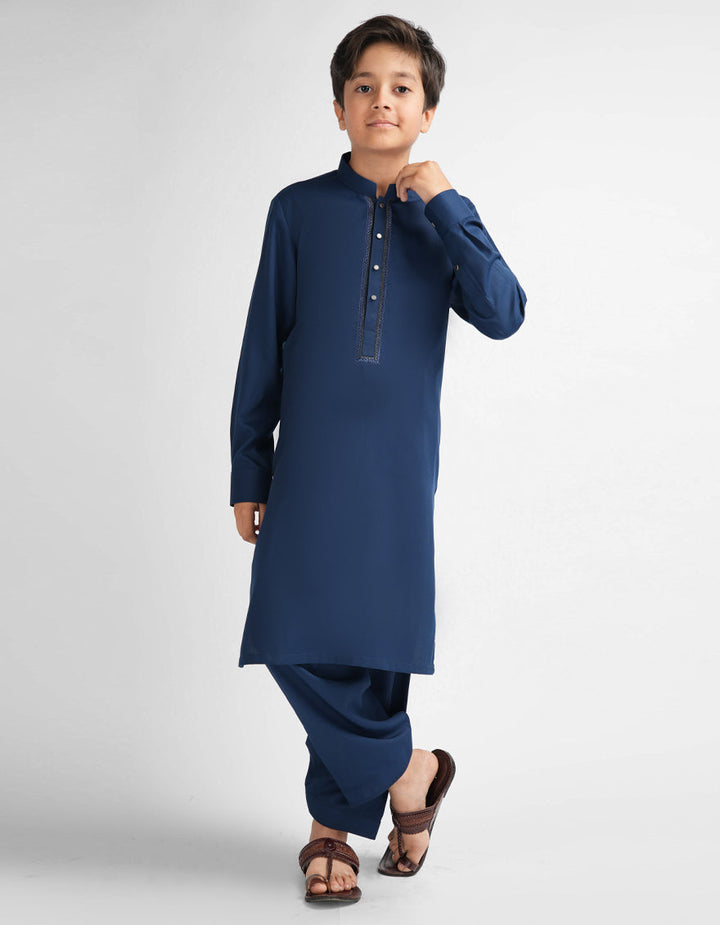 Blended Dark Blue Shalwar Kameez - J. Junaid Jamshed