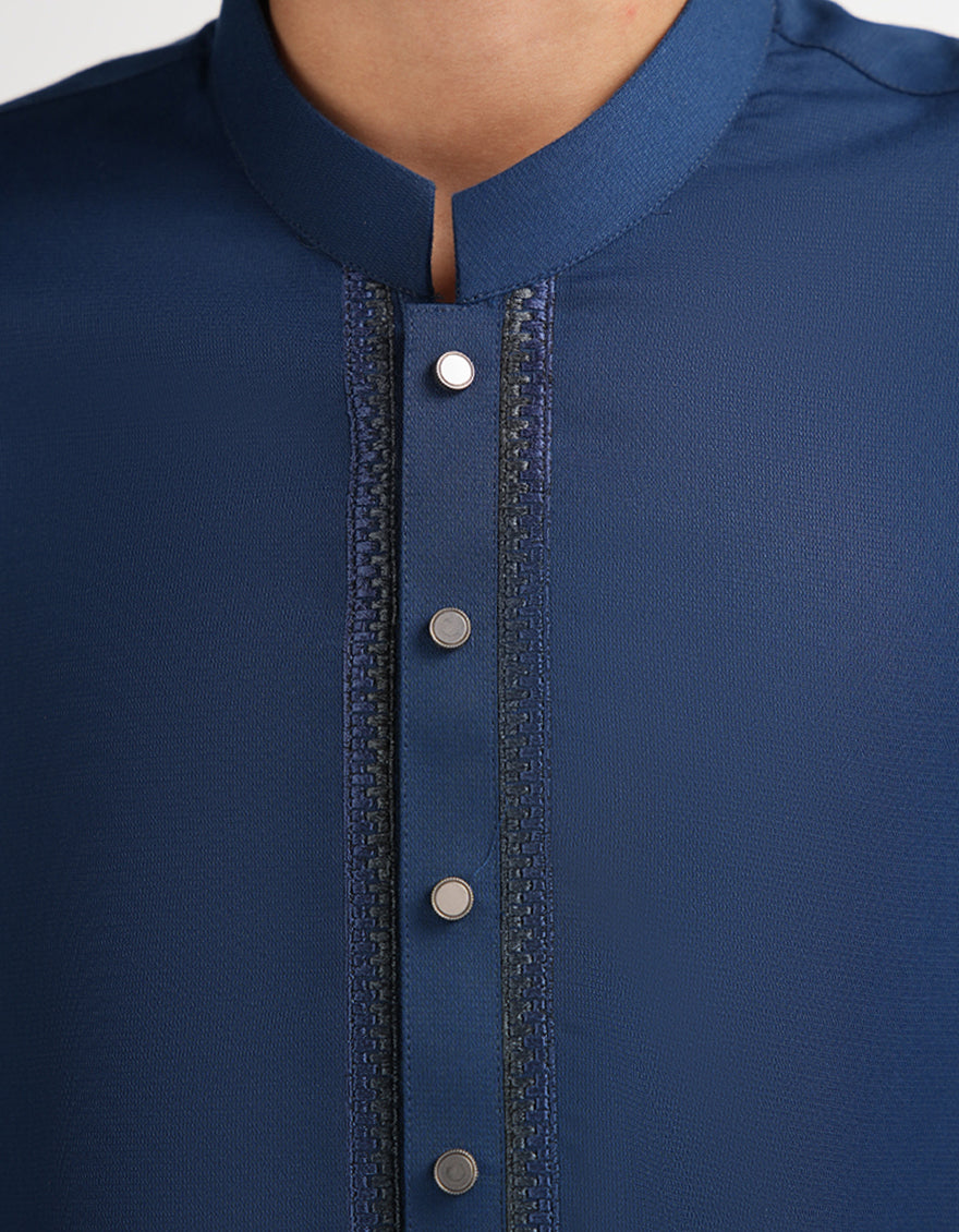 Blended Dark Blue Shalwar Kameez - J. Junaid Jamshed