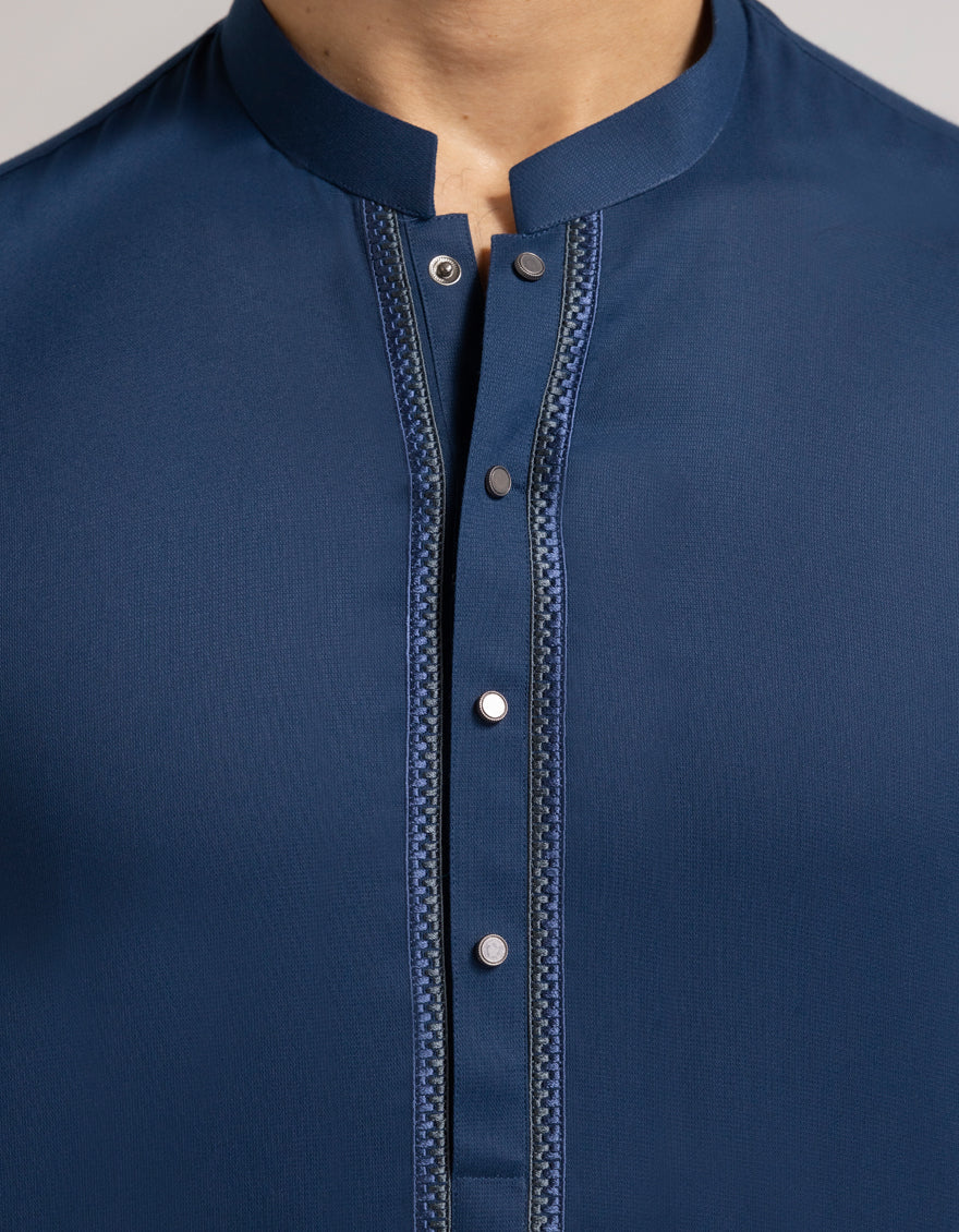 Blended Dark Blue Shalwar Kameez - J. Junaid Jamshed