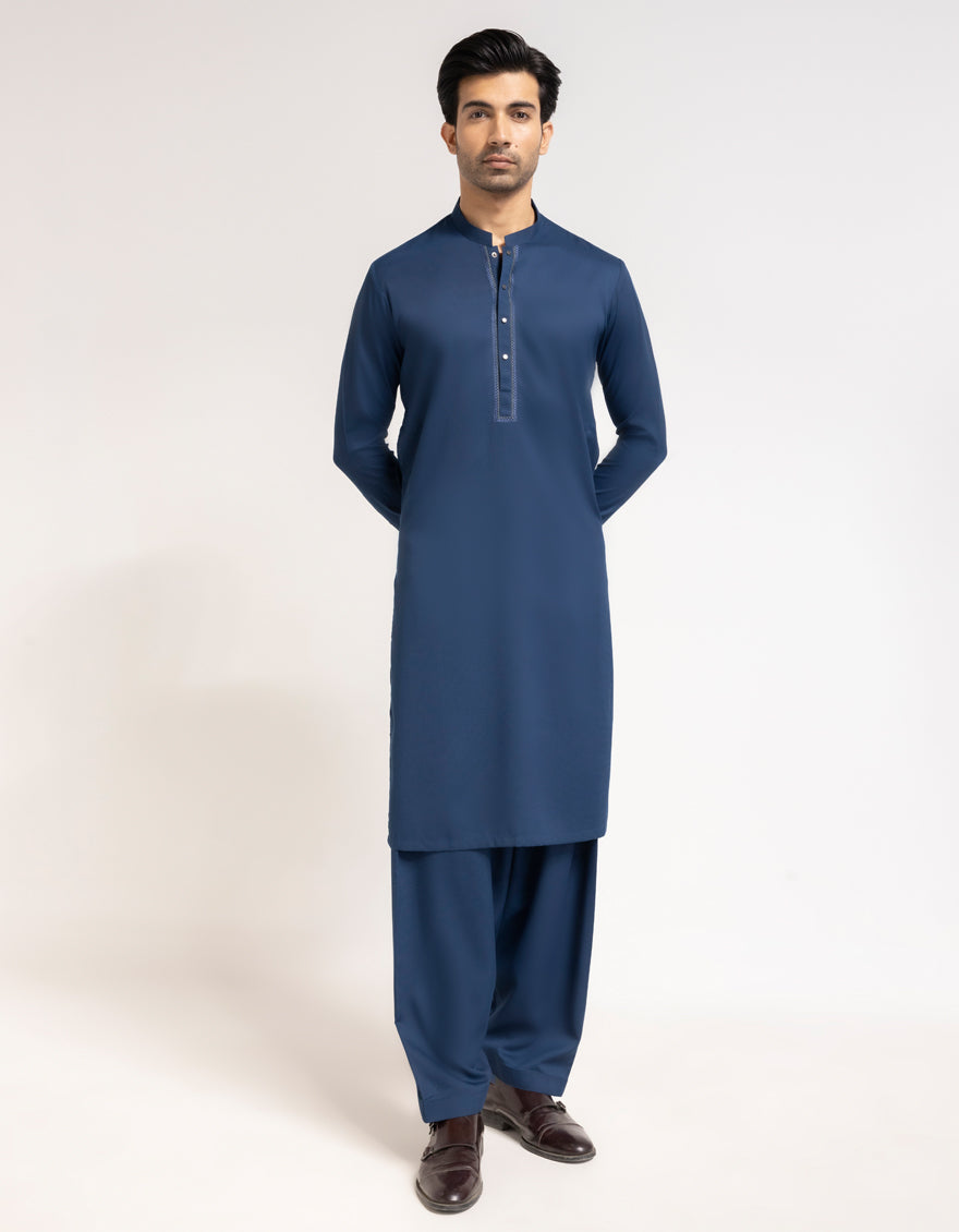 Blended Dark Blue Shalwar Kameez - J. Junaid Jamshed