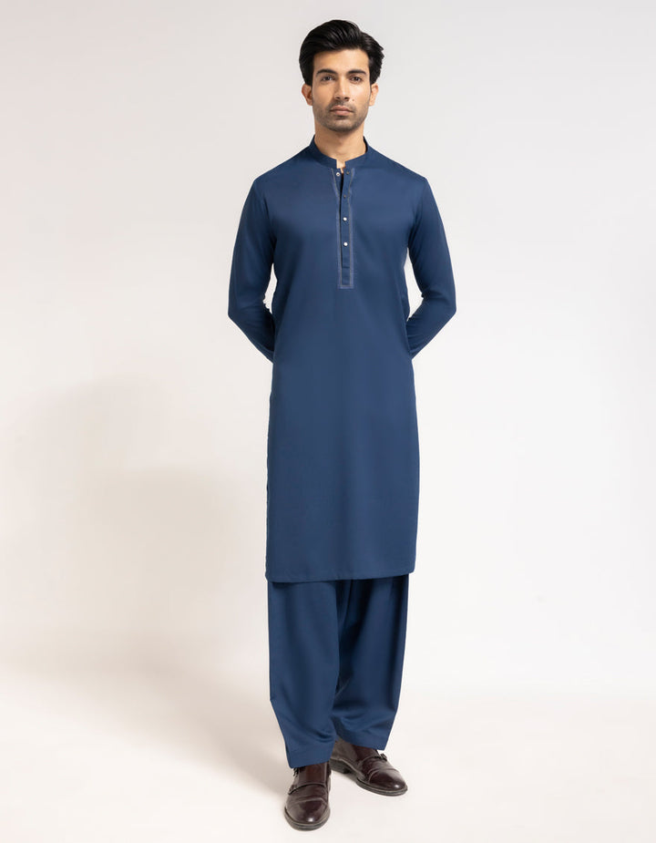 Blended Dark Blue Shalwar Kameez - J. Junaid Jamshed