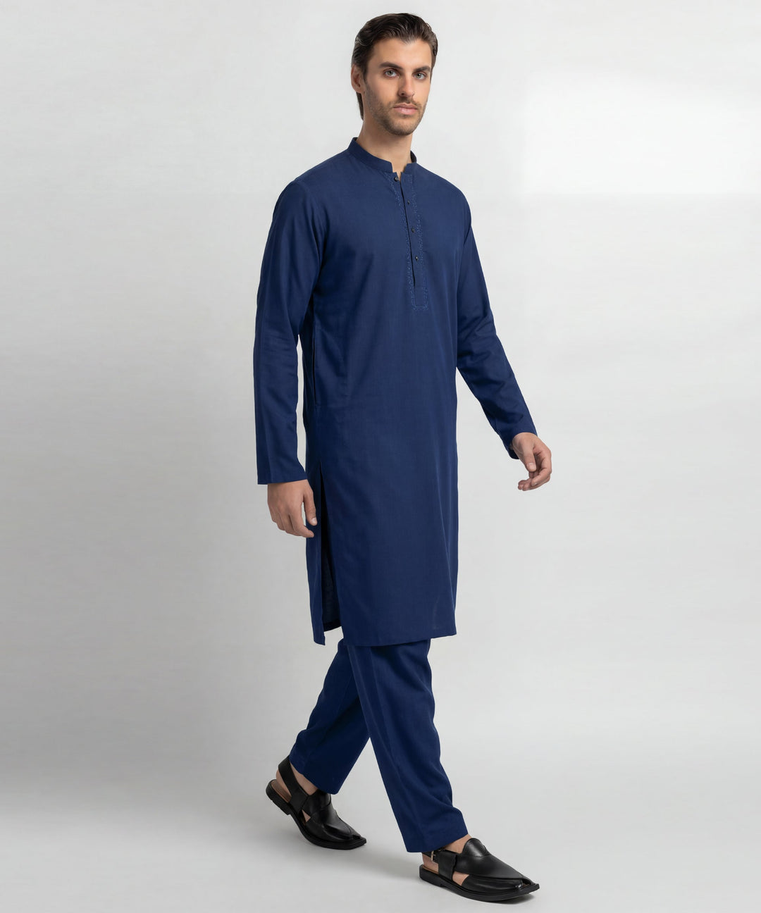 Blended Electric Blue Shalwar Kameez - J. Junaid Jamshed
