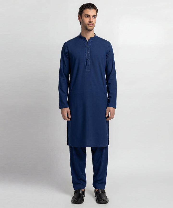 Blended Electric Blue Shalwar Kameez - J. Junaid Jamshed