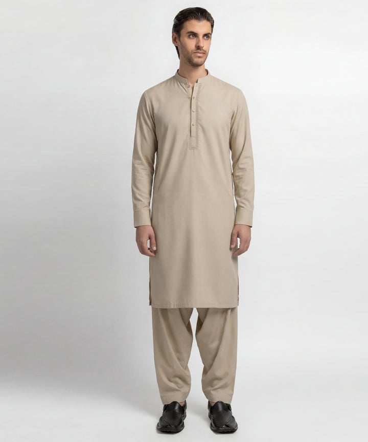 Blended Cream Shalwar Kameez - J. Junaid Jamshed