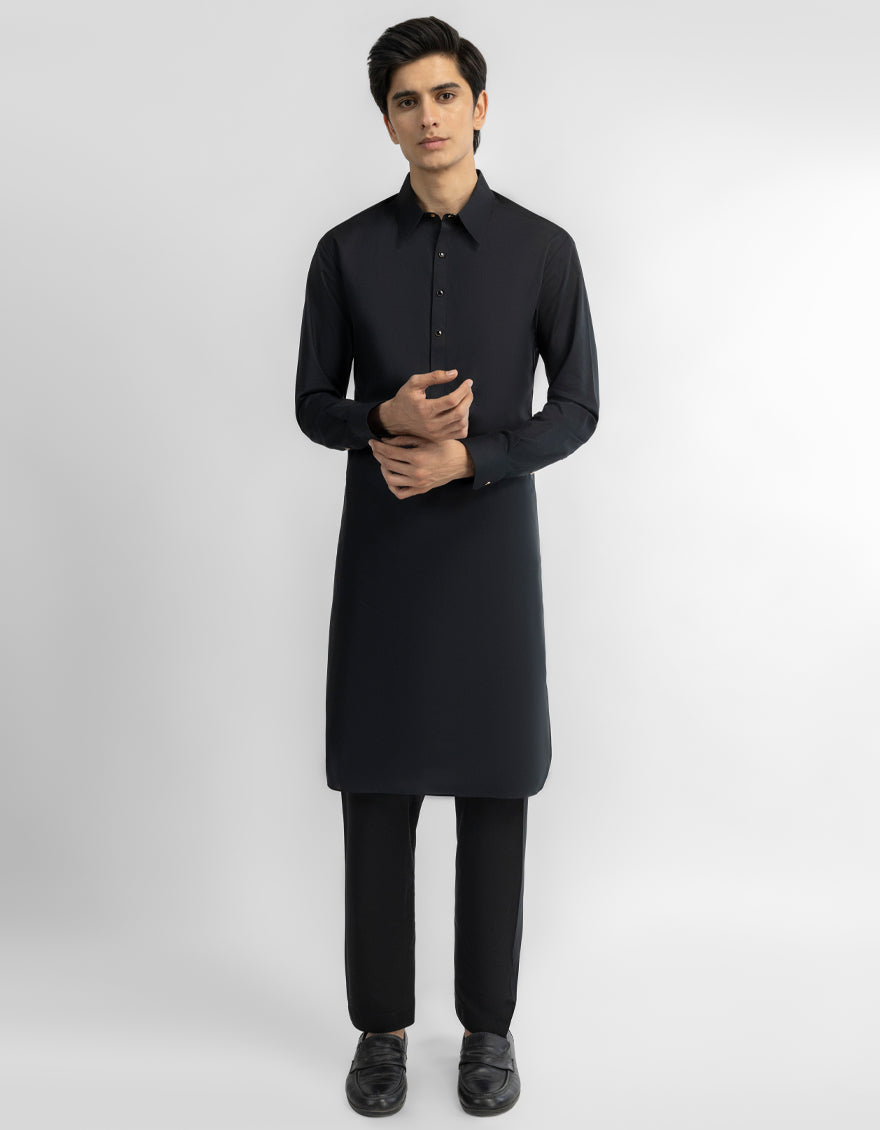 Blended Black Kurta Trouser - J. Junaid Jamshed