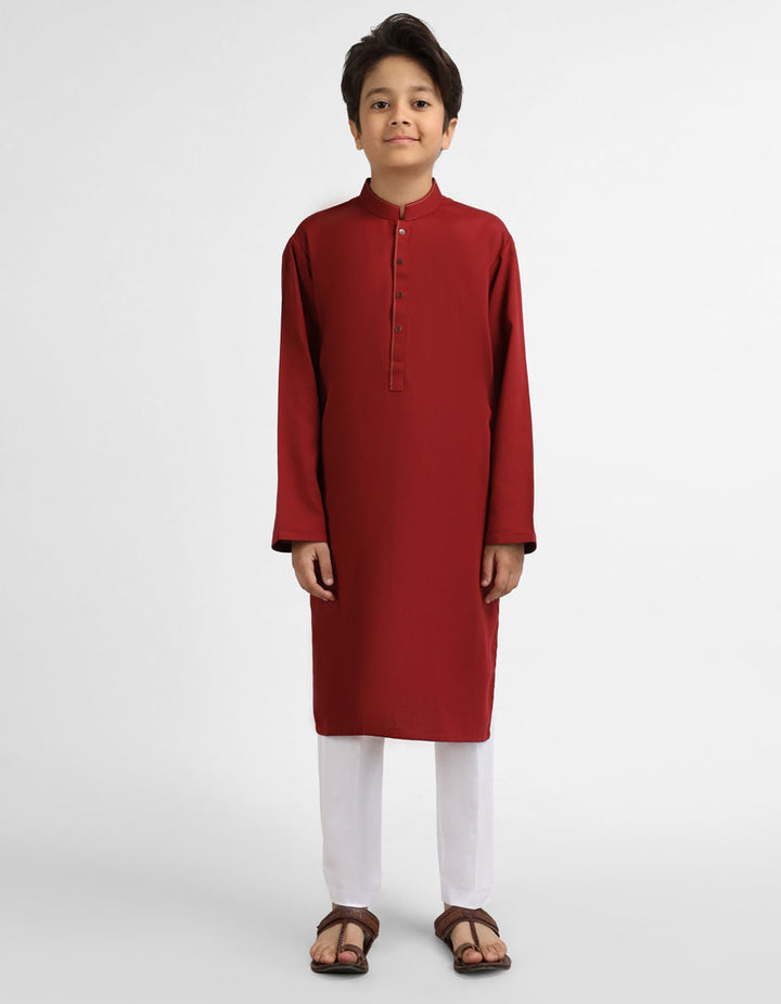 Polyester Red Kurta - J. Junaid Jamshed