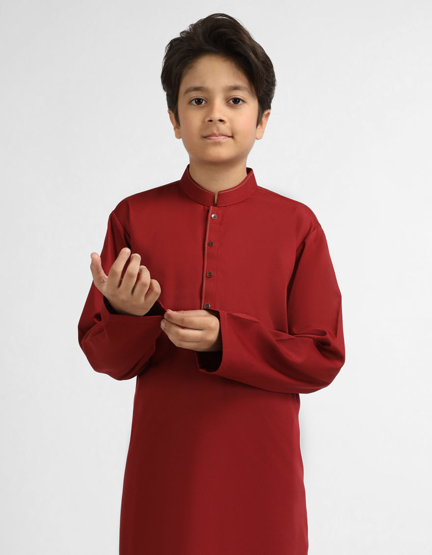 Polyester Red Kurta - J. Junaid Jamshed