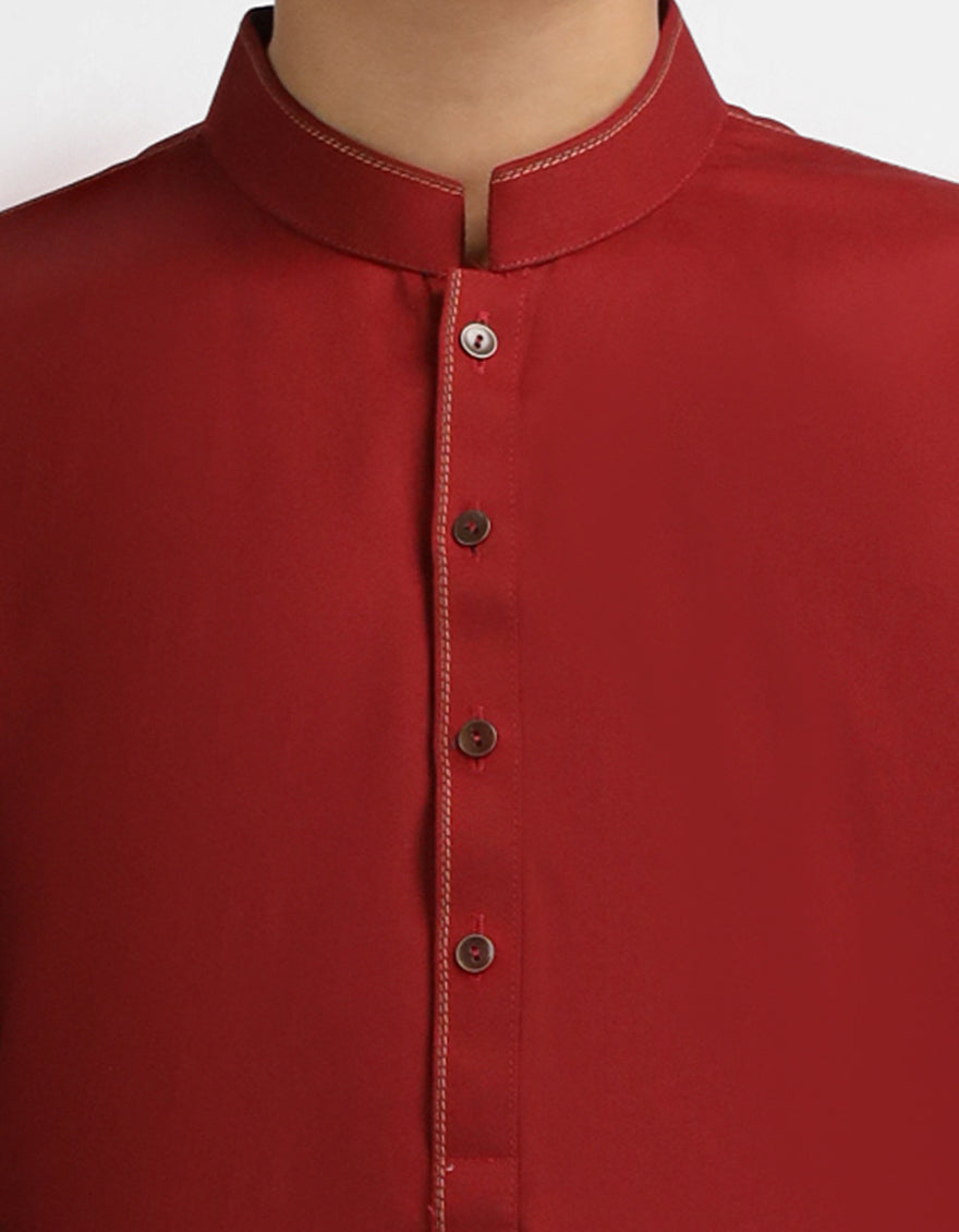 Polyester Red Kurta - J. Junaid Jamshed