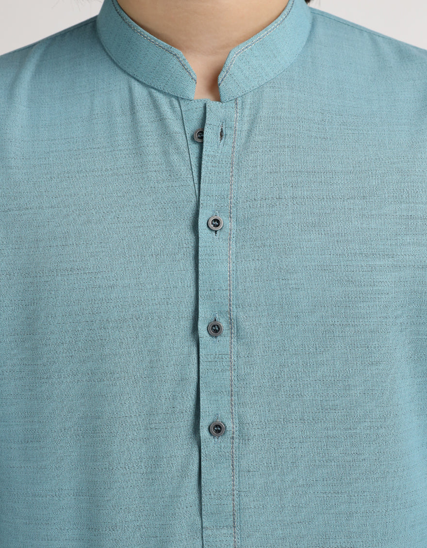 Polyester Light Blue Kurta - J. Junaid Jamshed