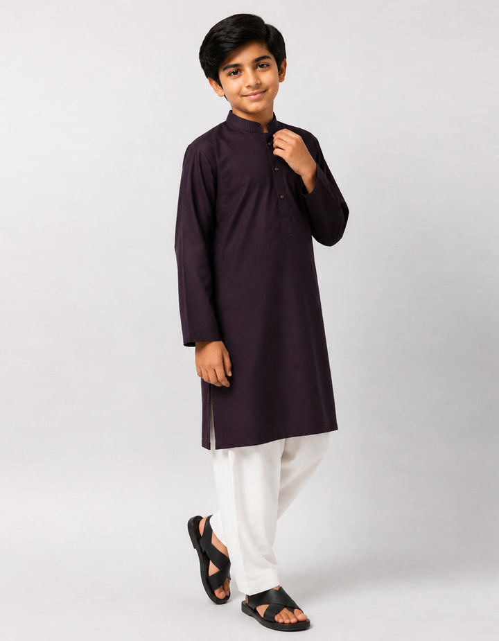 Blended Dark Purple Kurta - J. Junaid Jamshed