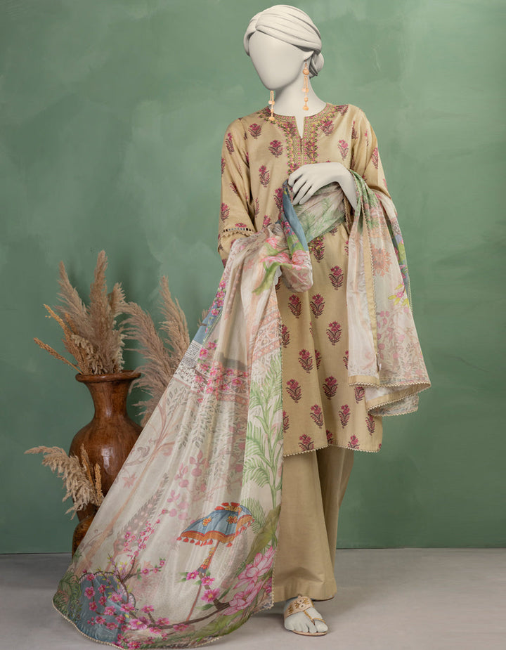 Lawn Beige Unstitched Suit - J. Junaid Jamshed
