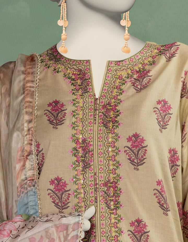 Lawn Beige Unstitched Suit - J. Junaid Jamshed